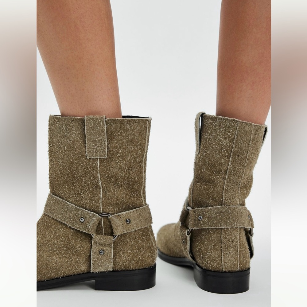NEW FREE PEOPLE Londyn Hairy Suede Moto Boots Size 10 Smokey Taupe NEW In Box